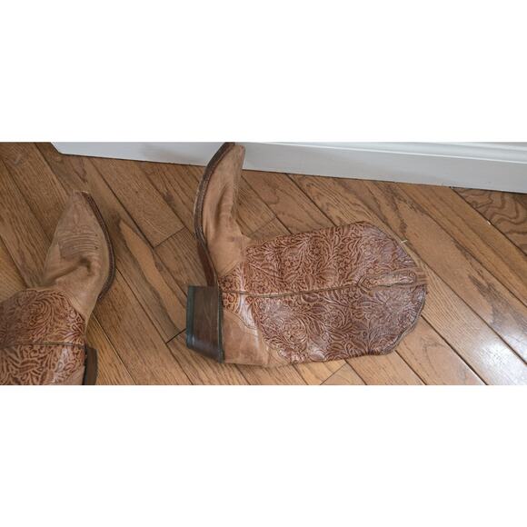 Vintage WOMENS NOCONA SNIP TOE COWBOY BROWN BOOTS Embossed Women’s 10 - Picture 8 of 10